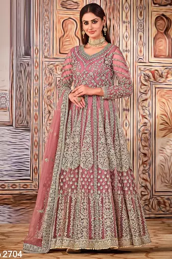 pink Heavy Cording Work Net Gown