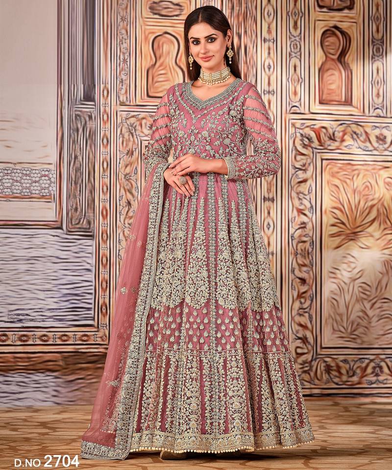 pink Heavy Cording Work Net Gown