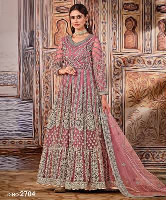 pink Heavy Cording Work Net Gown 2