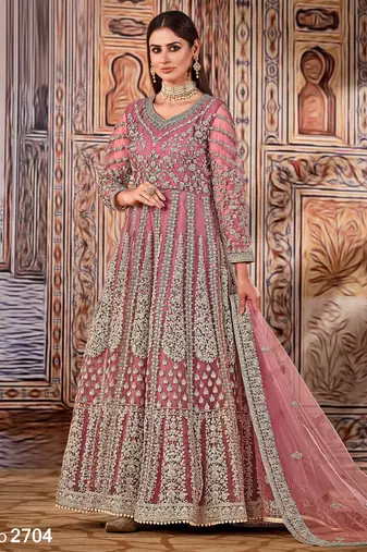 pink Heavy Cording Work Net Gown