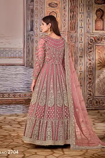 pink Heavy Cording Work Net Gown