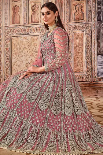 pink Heavy Cording Work Net Gown