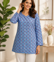 SKY BLUE Rayon DIGITAL PRINTED KURTI 