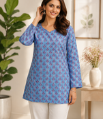 SKY BLUE Rayon DIGITAL PRINTED KURTI 