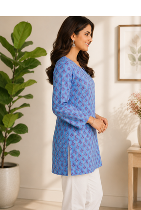 SKY BLUE Rayon DIGITAL PRINTED KURTI  2