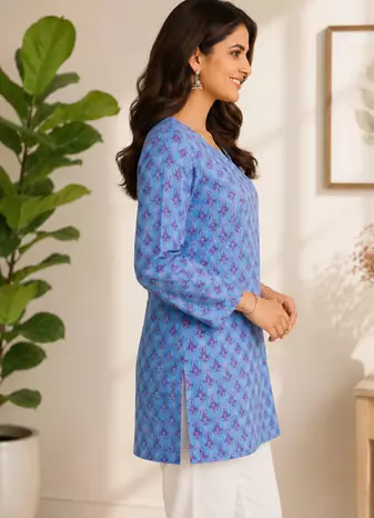 SKY BLUE Rayon DIGITAL PRINTED KURTI 