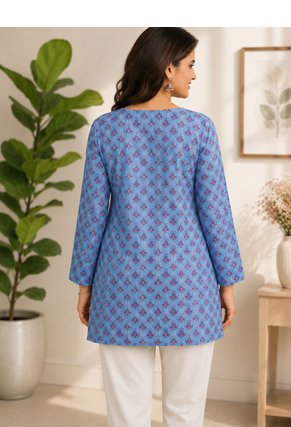 SKY BLUE Rayon DIGITAL PRINTED KURTI  3