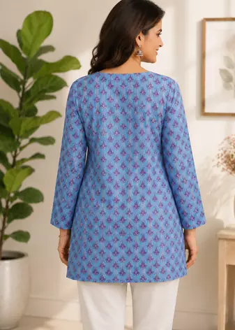 SKY BLUE Rayon DIGITAL PRINTED KURTI 