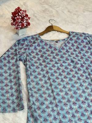 SKY BLUE Rayon DIGITAL PRINTED KURTI  5
