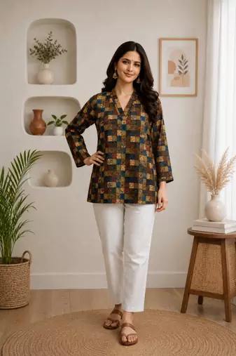 MULTICOLOR  REYON WITH DIGITAL PRINTED STYLISH WEAR KURTI 