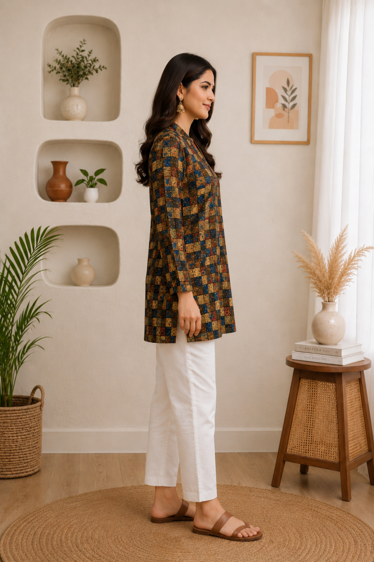 MULTICOLOR  REYON WITH DIGITAL PRINTED STYLISH WEAR KURTI 