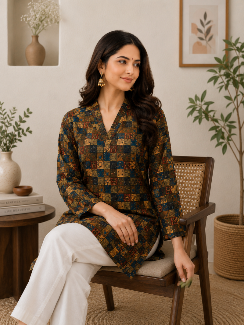 MULTICOLOR  REYON WITH DIGITAL PRINTED STYLISH WEAR KURTI 