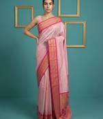 baby pink soft silk blend with gold zari motifs zari woven saree 