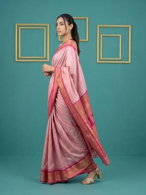 baby pink soft silk blend with gold zari motifs zari woven saree  6