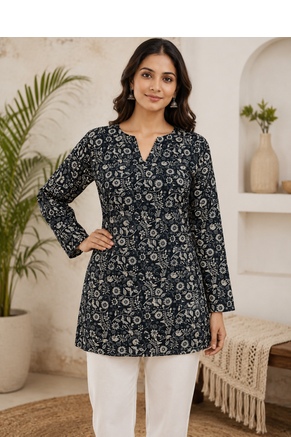 BLACK Rayon DIGITAL PRINTED KURTI  1