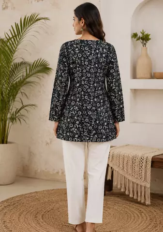 BLACK Rayon DIGITAL PRINTED KURTI 