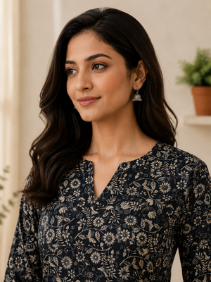 BLACK Rayon DIGITAL PRINTED KURTI  4