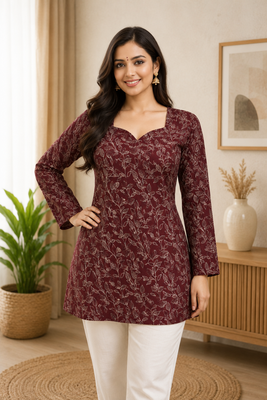 MAROON Rayon DIGITAL PRINTED KURTI  1