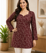 MAROON  REYON WITH DIGITAL PRINTED STYLISH WEAR KURTI 