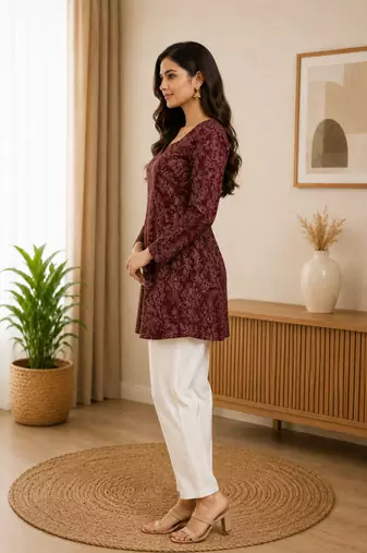 MAROON Rayon DIGITAL PRINTED KURTI 
