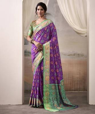  PURPLE patola silk blend saree with print & rich pallu 1