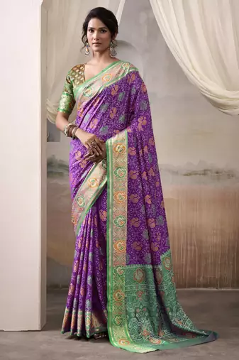  PURPLE patola silk blend saree with print & rich pallu