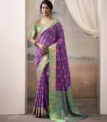  PURPLE patola silk blend saree with print & rich pallu
