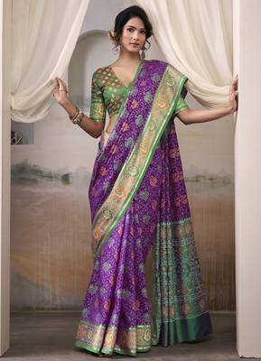  PURPLE patola silk blend saree with print & rich pallu 2