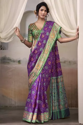  PURPLE patola silk blend saree with print & rich pallu