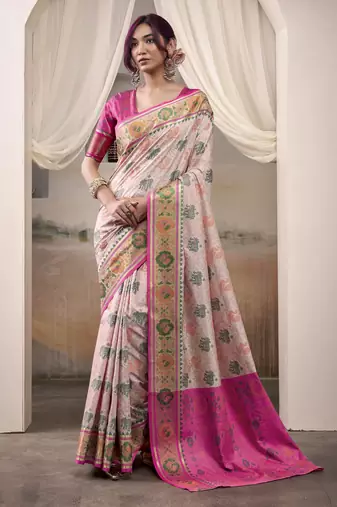 LIGHT PINK patola silk blend saree with print & rich pallu
