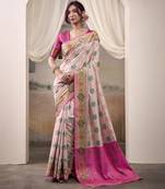 LIGHT PINK patola silk blend saree with print & rich pallu