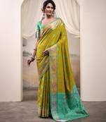  LIGHT YELLOW patola silk blend saree with print & rich pallu