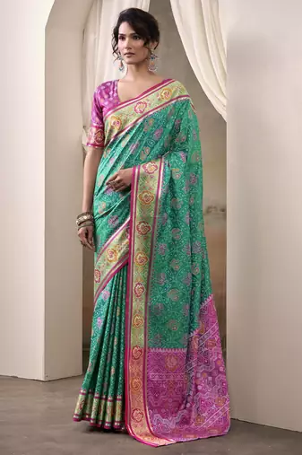  patola silk blend saree with print & rich pallu