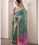 GREEN patola silk blend saree with print & rich pallu