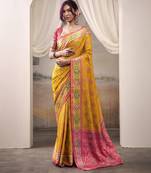YELLOW patola silk blend saree with print & rich pallu