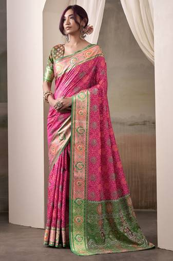  PINK patola silk blend saree with print & rich pallu