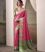  PINK patola silk blend saree with print & rich pallu