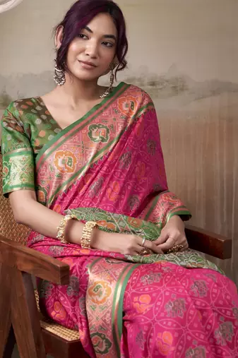 PINK patola silk blend saree with print & rich pallu