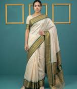 cream soft silk blend with gold zari motifs zari woven saree 