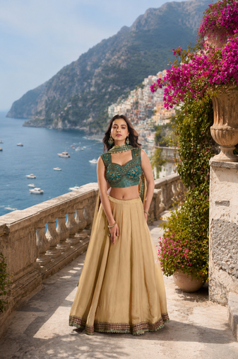Designer Fendi Lehenga Choli with Sequins Embroidery Work Dupatta Set