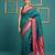 teal green soft silk blend with gold zari motifs zari woven saree 
