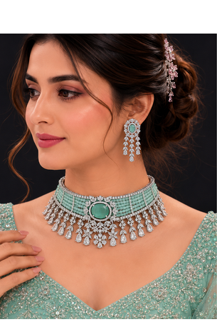 Imperial CZ Stone Choker Necklace Set 1