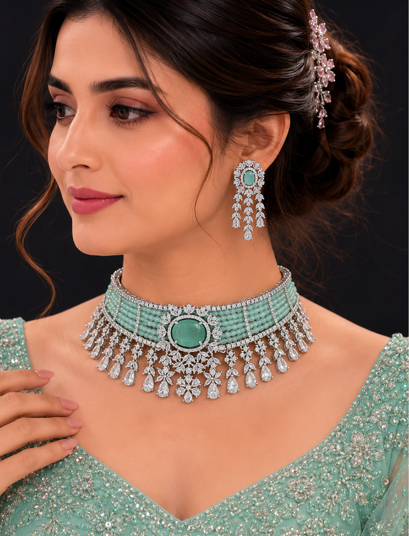 Imperial CZ Stone Choker Necklace Set