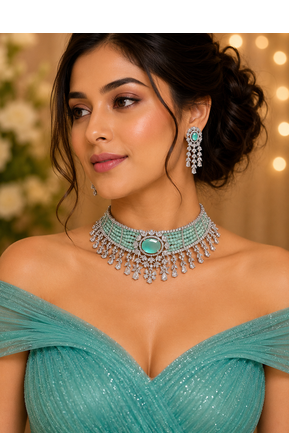 Imperial CZ Stone Choker Necklace Set 3