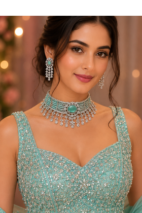 Imperial CZ Stone Choker Necklace Set 4
