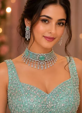 Imperial CZ Stone Choker Necklace Set