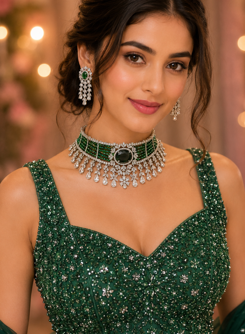 Prestige Rhodium Finish Diamond Choker Set