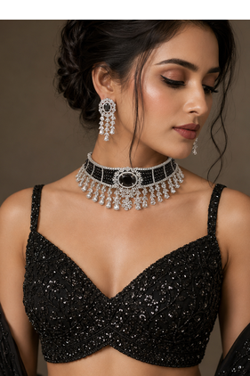 Elite Rhodium Plated Diamond Choker Set 1