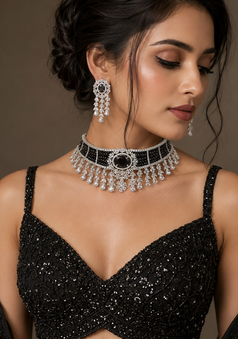 Elite Rhodium Plated Diamond Choker Set