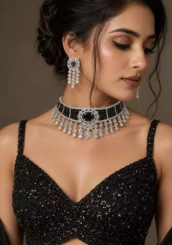 Elite Rhodium Plated Diamond Choker Set